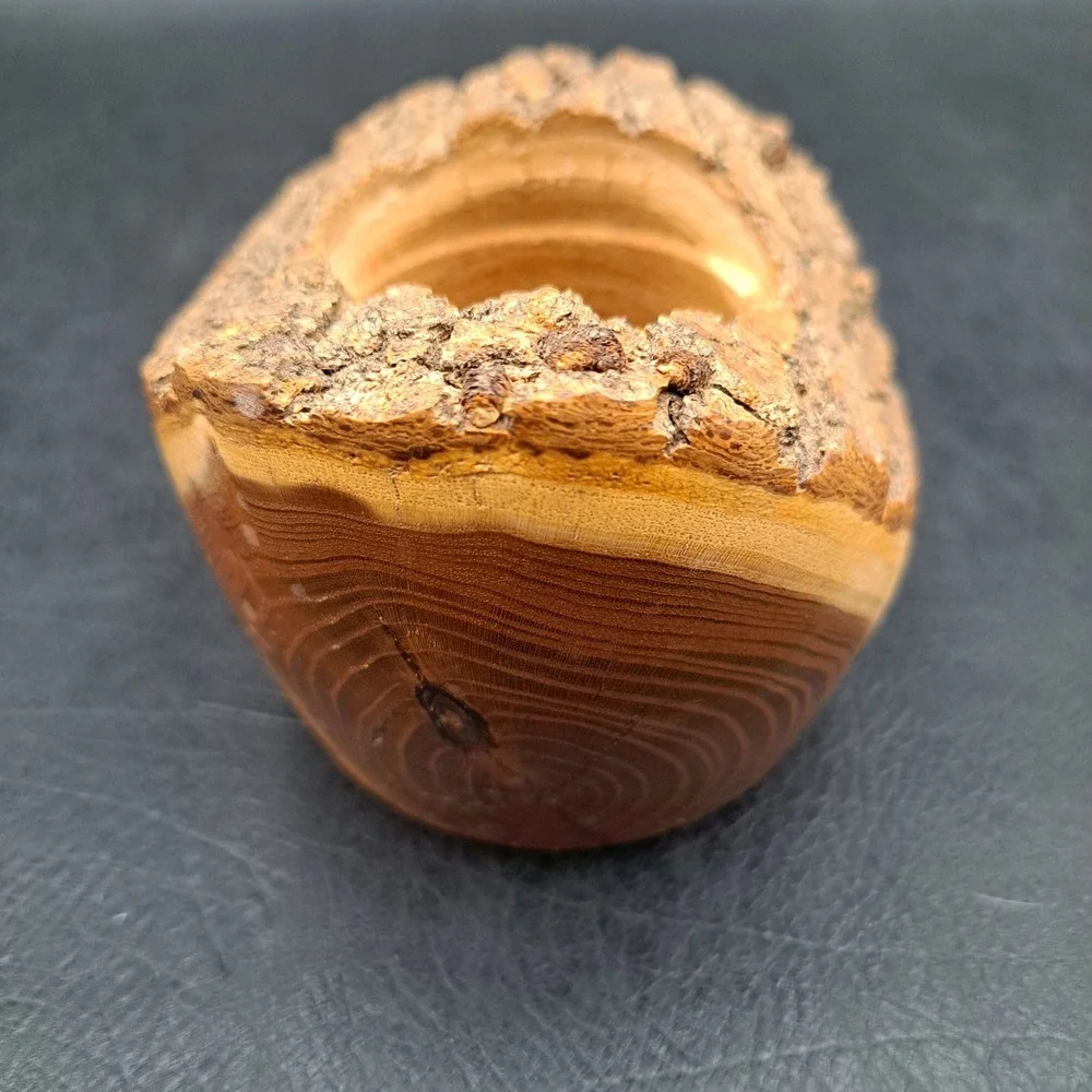 Rustic Live Edge Cedar Wood Tea Light Candle Holder Natural Bark Log Decor